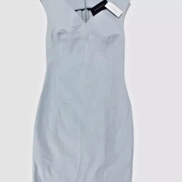 BANANA REPUBLIC Midi Ponte Sheath Dress V Neck Heather Light Blue Size 0 - NWT - Picture 12 of 12